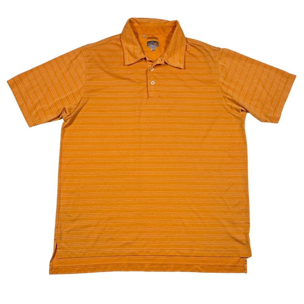 Adidas Climalite Polo Shirt Mens XL Orange Striped Short Sleeve Golf Top